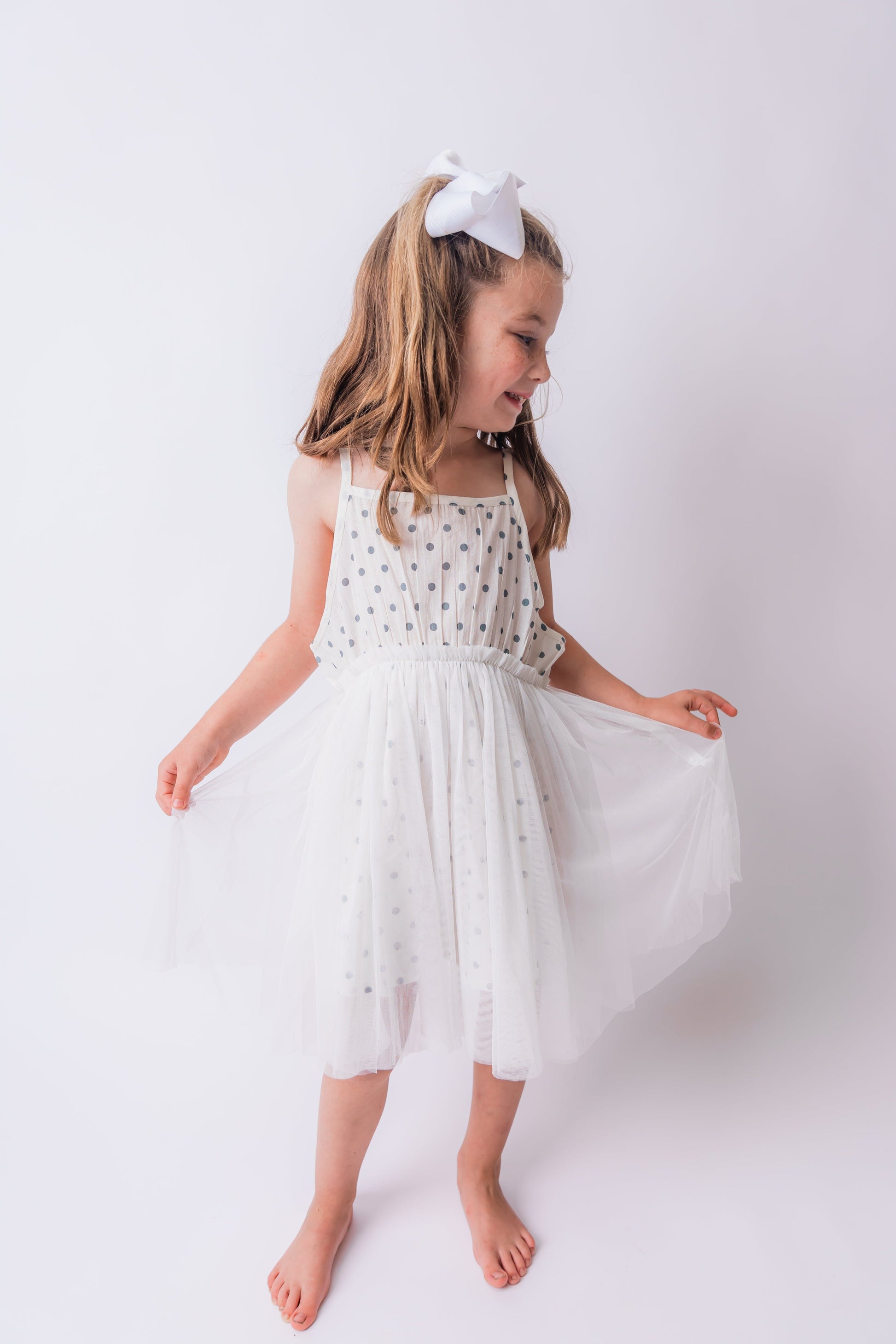 Blue Polka Dot Print Net Ruffle Gathered Dress dress & diaper cover Yo Baby India
