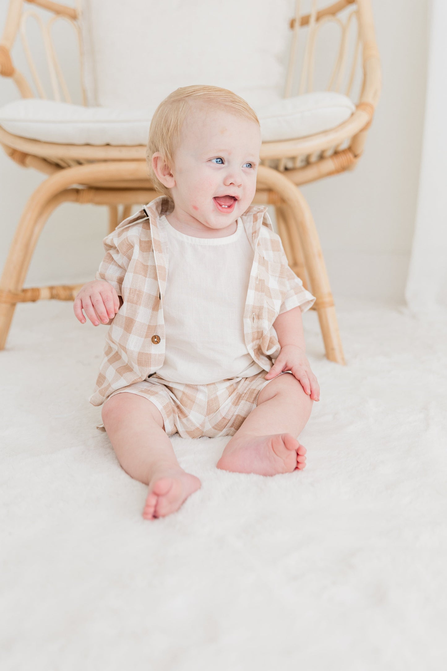 Blush Checkered Printed Boys Shirt ,Shorts & Off-White Inner shirt 3pc set Dress Yo Baby India