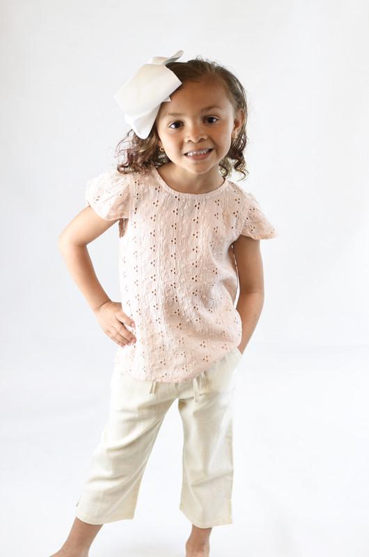 Blush Embroidered Top & Drawstring Cropped Pants Set Dress Yo Baby Wholesale