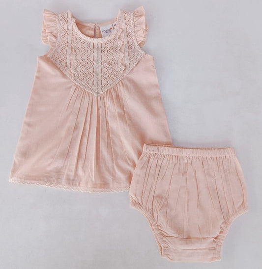 Blush Flutter Sleeves Dress and Bloomers dress & diaper cover Yo Baby India