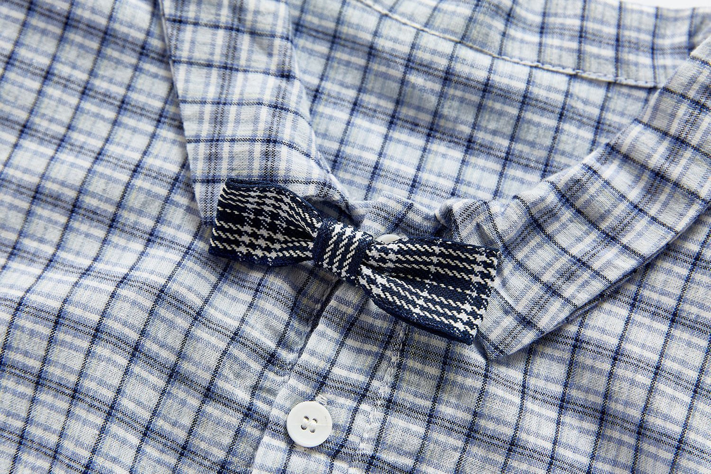Bow-Tie Blue Checks Shirt Romper - Boys Dress Yo Baby Wholesale
