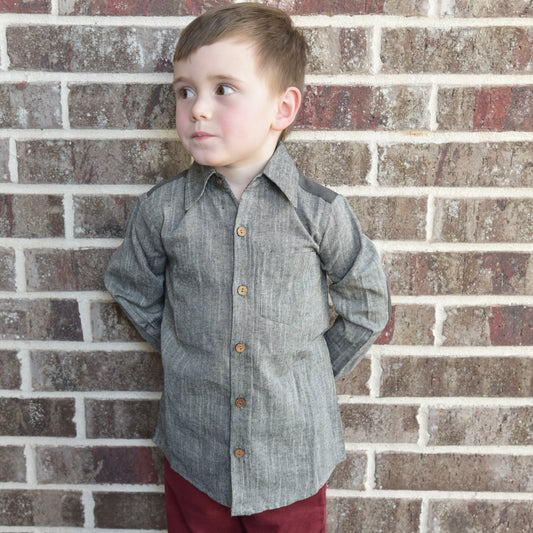 Boys Chambray Shirt - Dark Grey Boys Yo Baby Wholesale