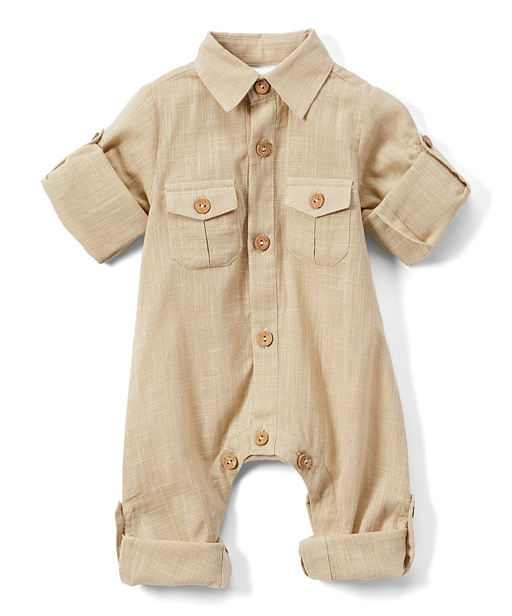 Boys Infant Full Sleeves Romper - Khaki diaper covers Yo Baby Wholesale