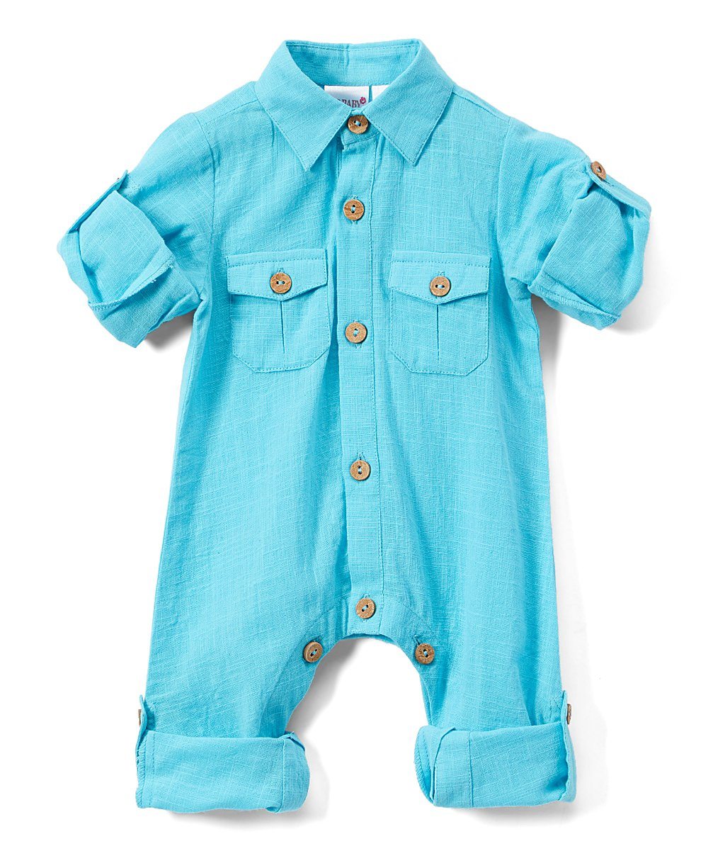 Boys Infant Full Sleeves Romper - Turquoise diaper covers Yo Baby Wholesale