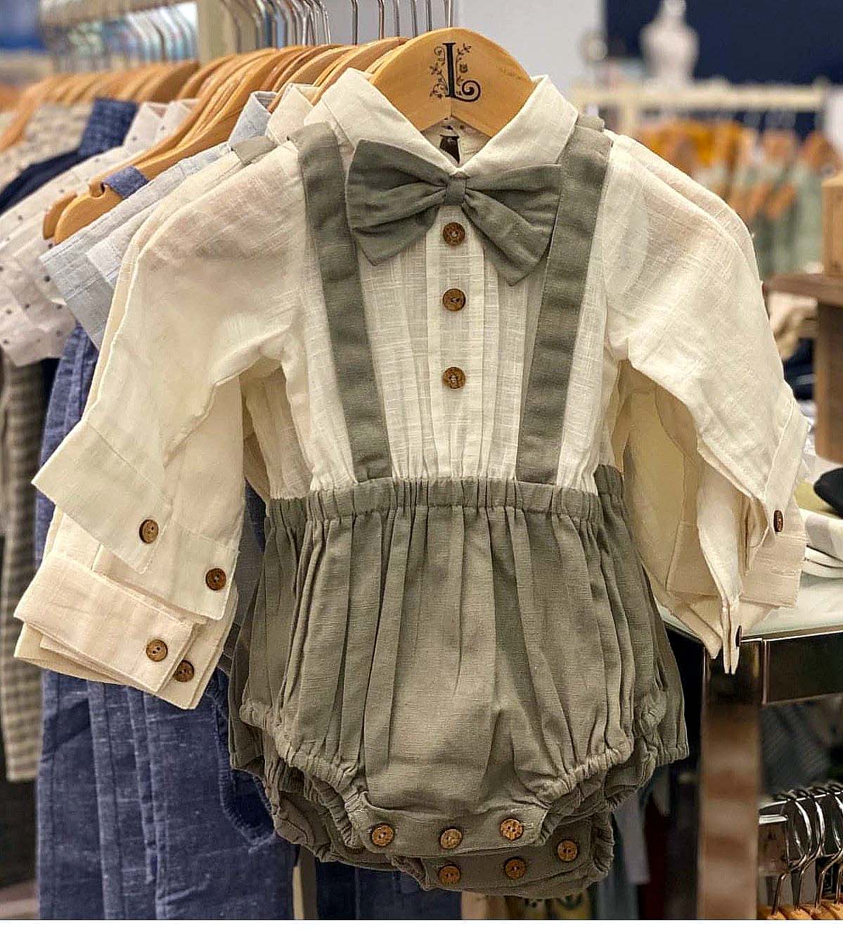 Boys Infant One-Piece Full Sleeves Romper With Attached Bow-Tie