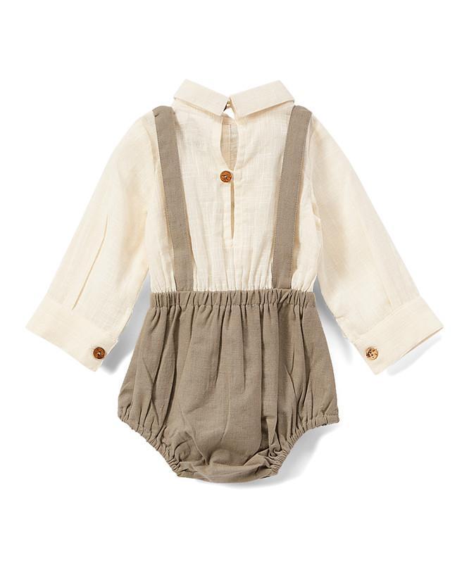 Boys Infant One-Piece Full Sleeves Romper With Attached Bow-Tie - Grey diaper covers Yo Baby Wholesale