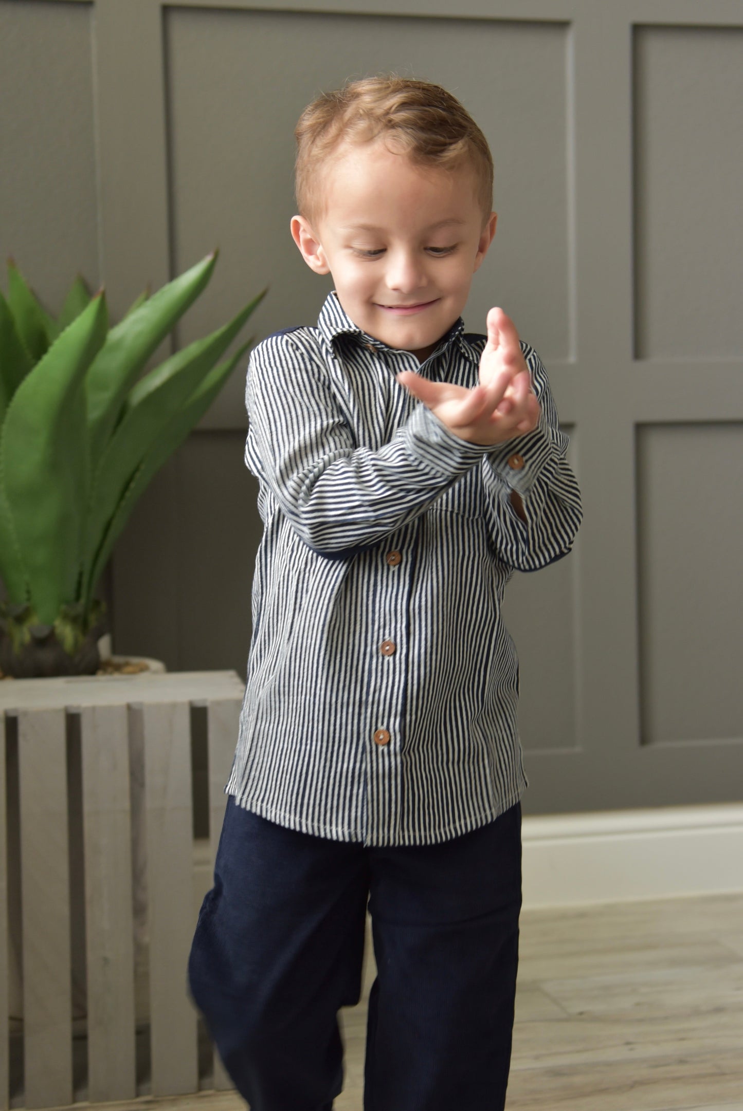 Boys Striped Shirt - Dark grey Boys Yo Baby Wholesale