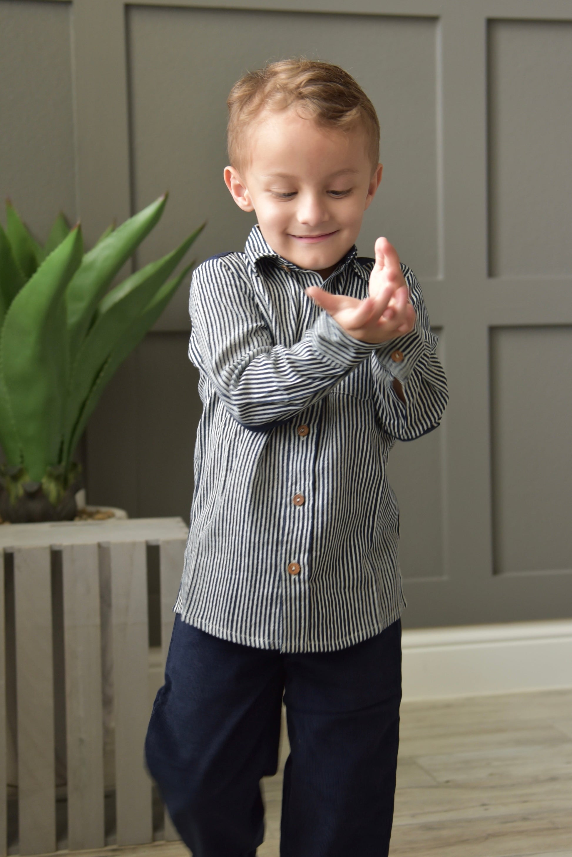 Boys Striped Shirt - Dark grey Boys Yo Baby Wholesale