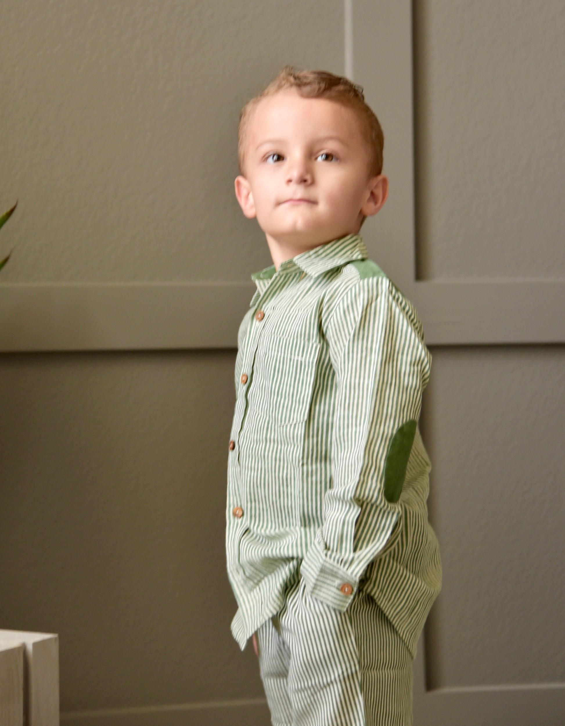 Boys Striped Shirt - Olive Green Boys Yo Baby Wholesale