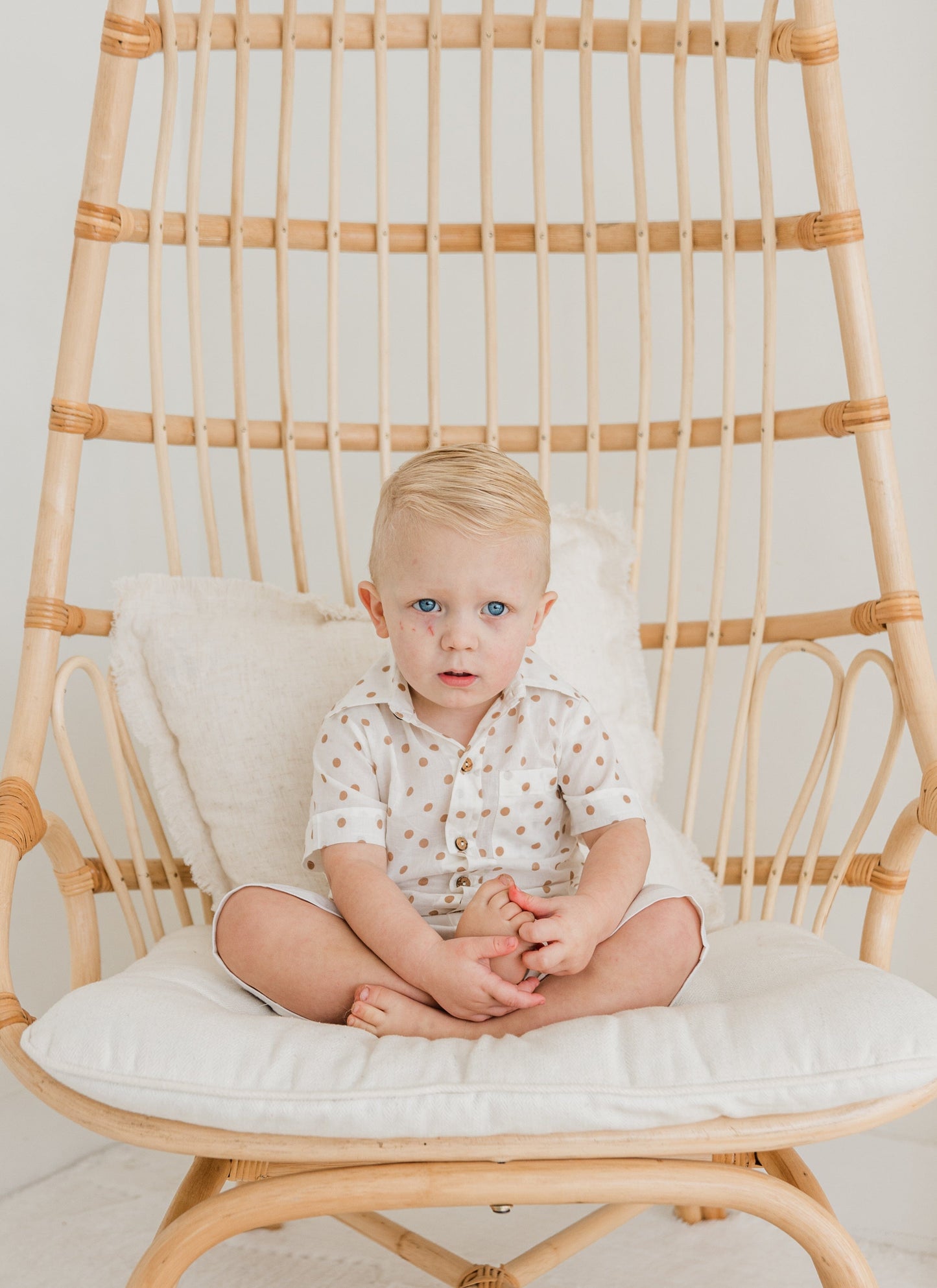 Brown Polka Dot Print Boys Shirt & White Shorts set Shirt-Shorts Yo Baby India