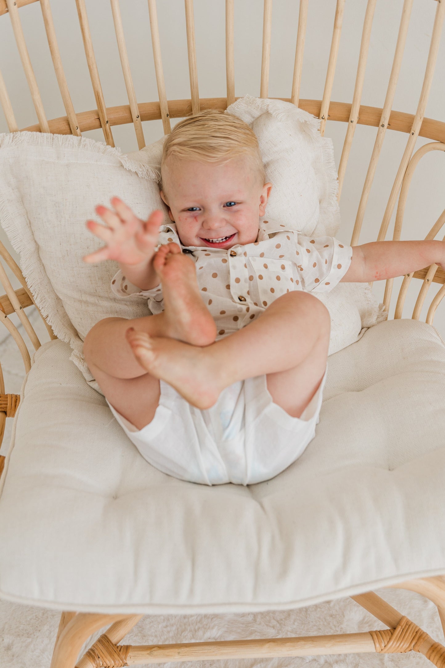 Brown Polka Dot Print Boys Shirt & White Shorts set Shirt-Shorts Yo Baby India