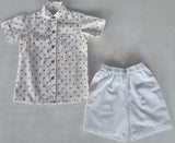 Brown Polka Dot Print Boys Shirt & White Shorts set Shirt-Shorts Yo Baby India 