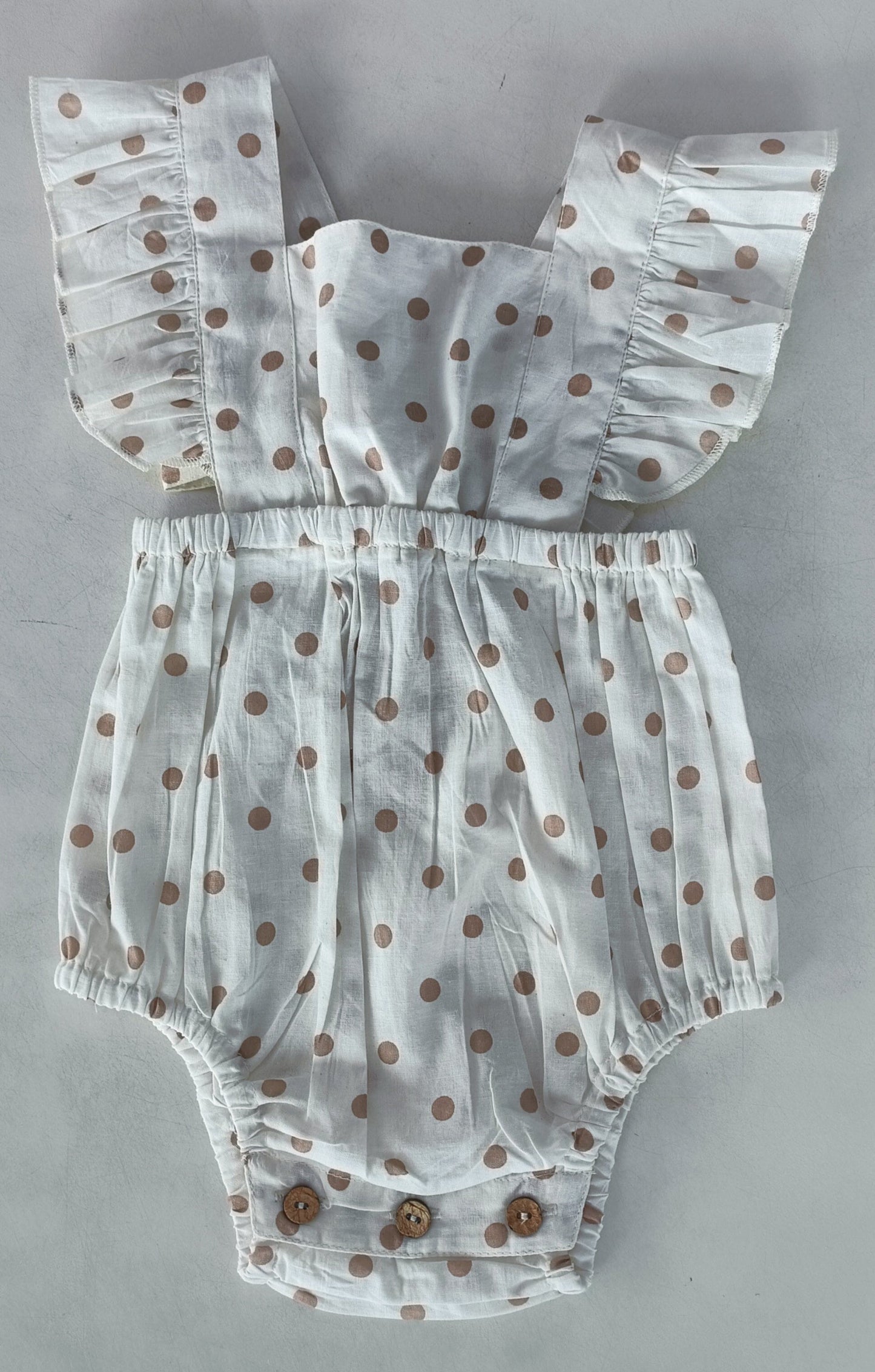 Brown Polka Dot Print Ruffled Racer Back Romper romper Yo Baby India