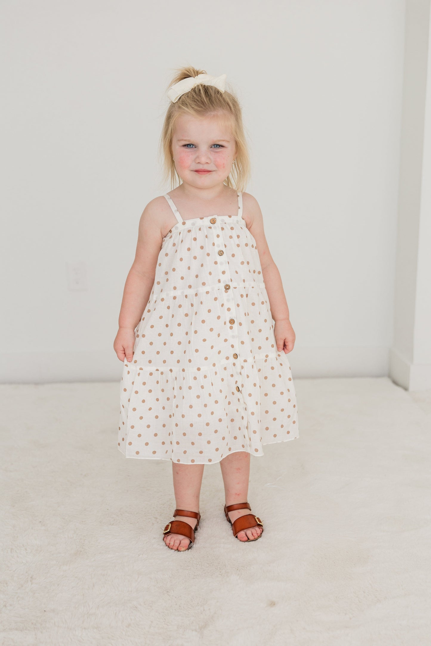 Brown Polka Dot Print Tiered Dress dress & diaper cover Yo Baby India