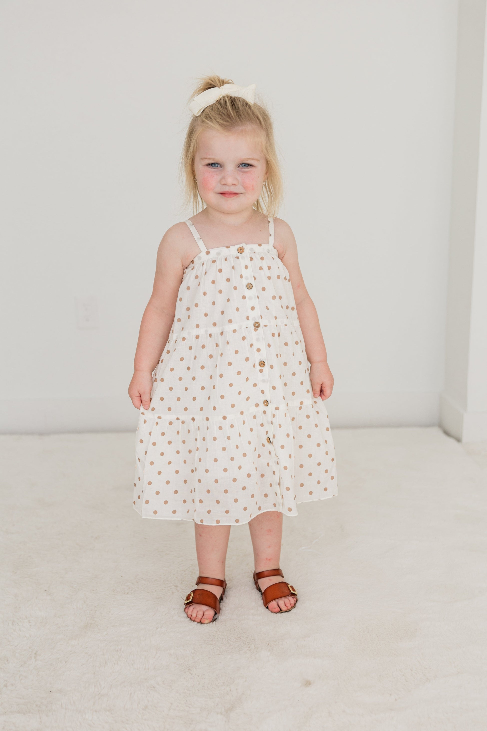 Brown Polka Dot Print Tiered Dress dress & diaper cover Yo Baby India