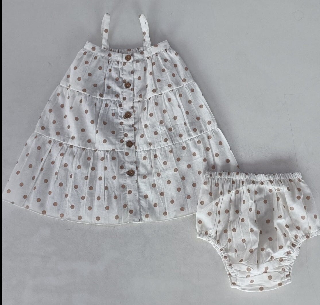 Brown Polka Dot Print Tiered Dress dress & diaper cover Yo Baby India