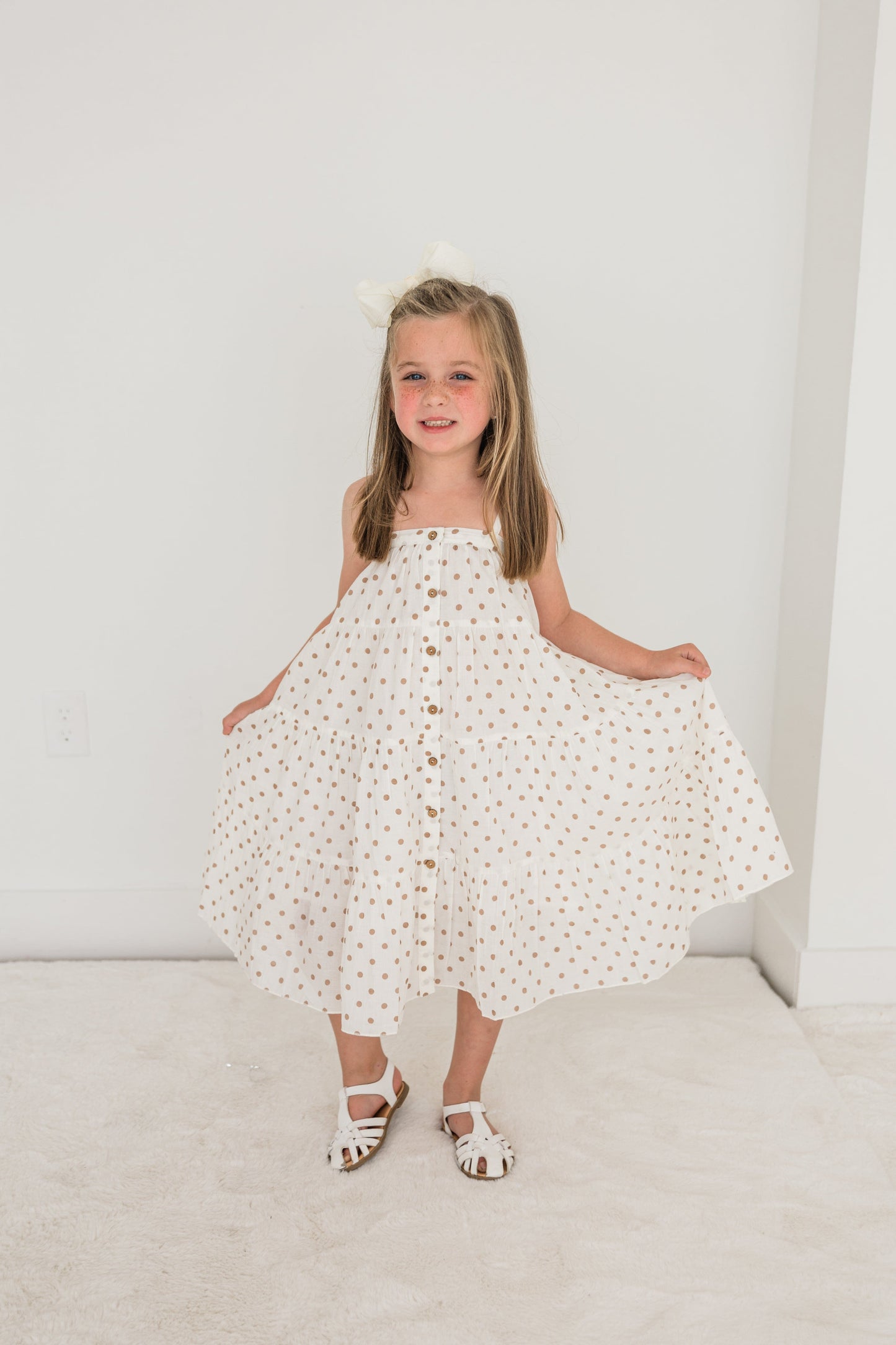 Brown Polka Dot Print Tiered Dress dress & diaper cover Yo Baby India