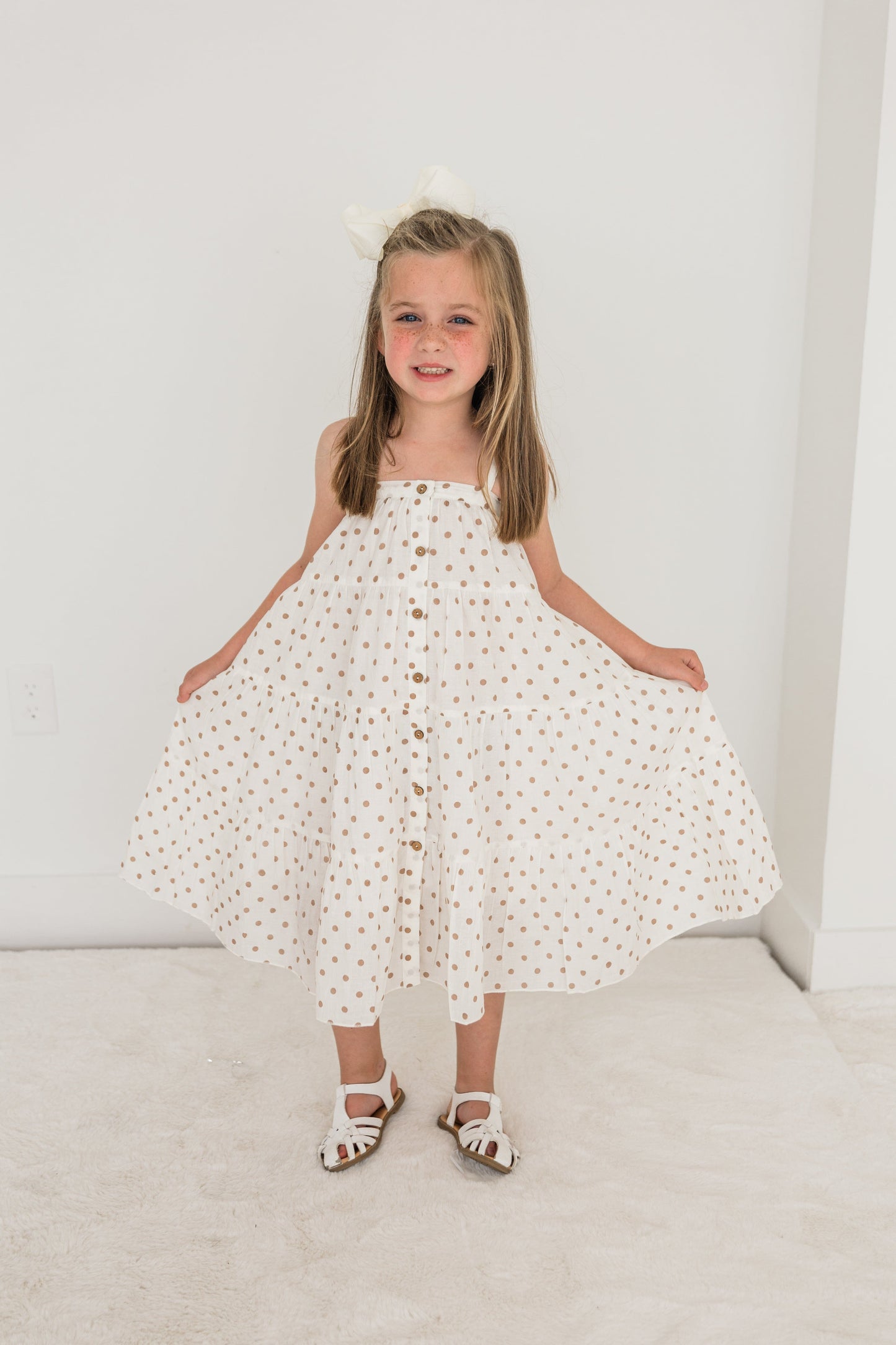 Brown Polka Dot Print Tiered Dress dress & diaper cover Yo Baby India