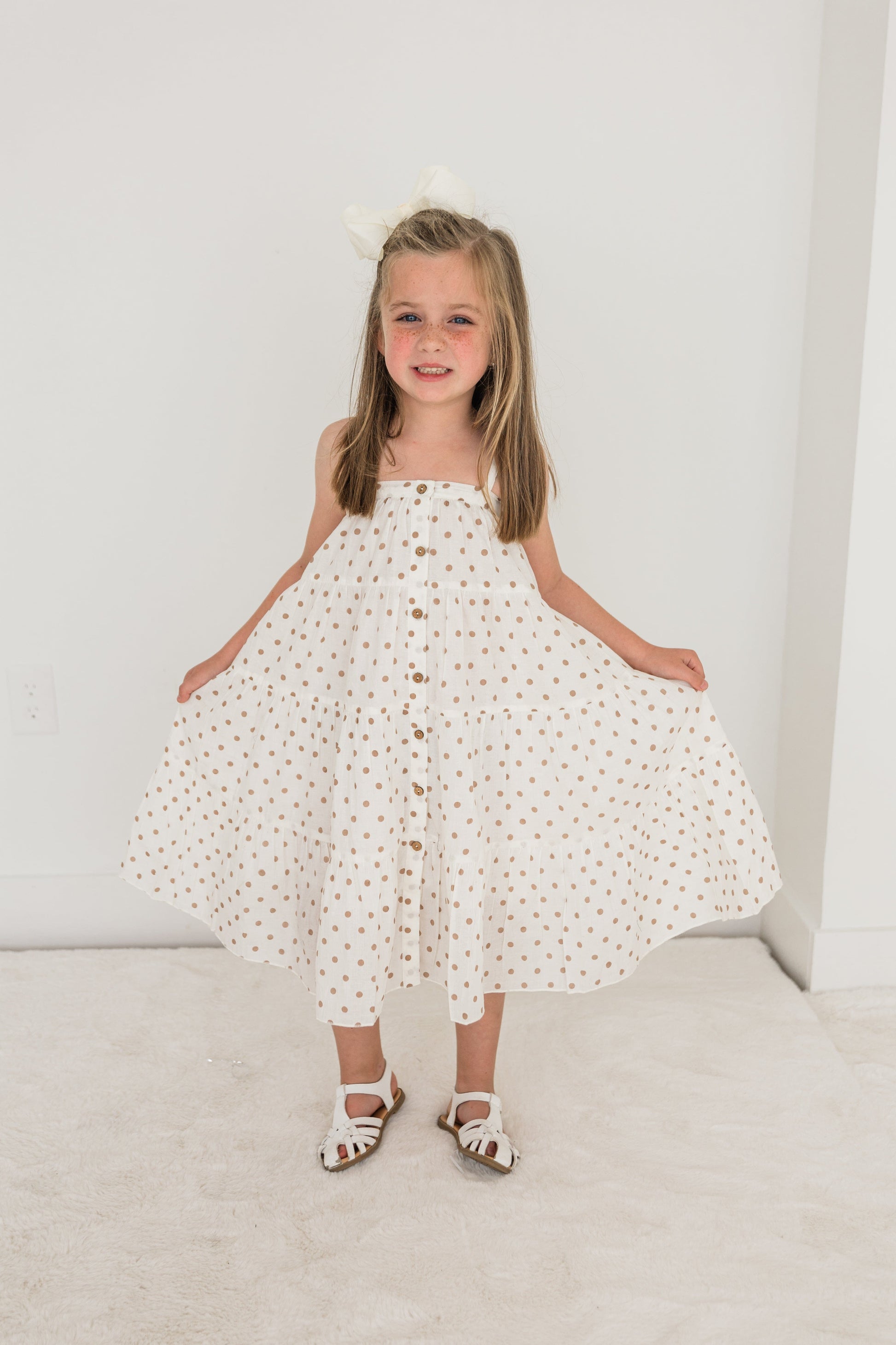 Brown Polka Dot Print Tiered Dress dress & diaper cover Yo Baby India
