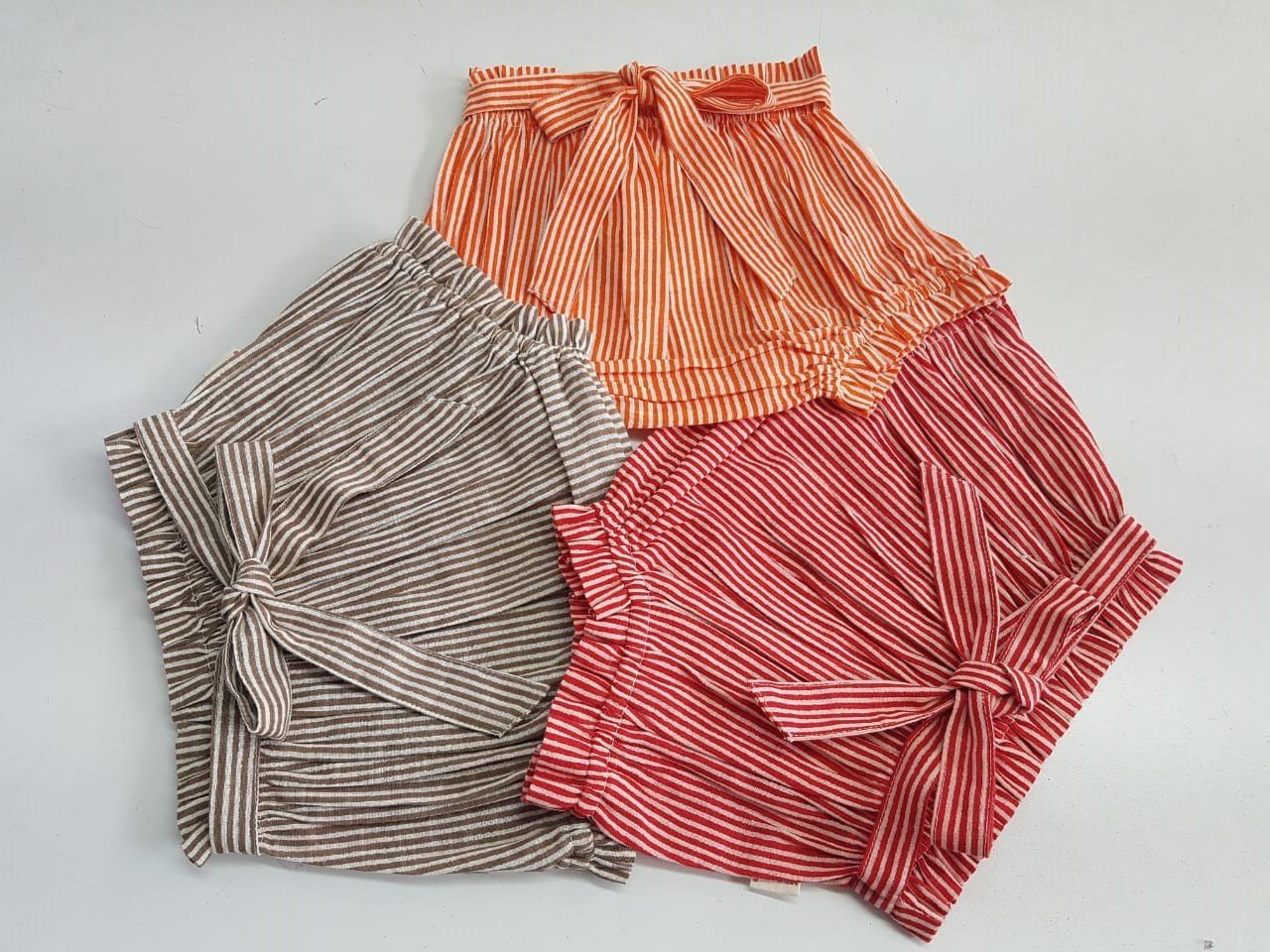 Brown, Red, Orange Stripes Print Infant Baby Shorts (3PC SET) 3 Piece Shorts Set Yo Baby Wholesale
