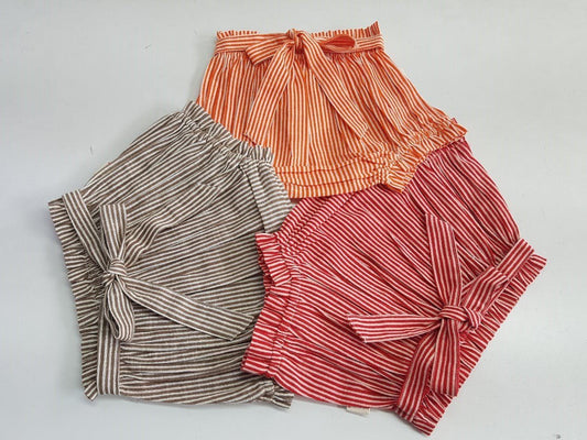Brown, Red, Orange Stripes Print Infant Baby Shorts (3PC SET) 3 Piece Shorts Set Yo Baby Wholesale