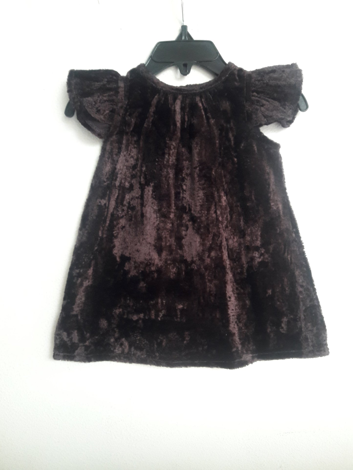 Brown Velvet Ruffled Sleeve A-line Dress Dress Yo Baby Wholesale