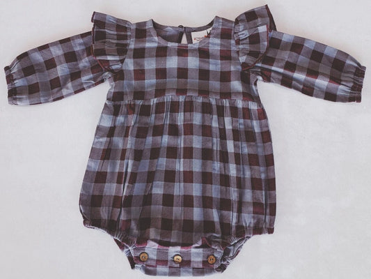 Burgundy Checkered Print Long Sleeve Baby Romper romper Yo Baby India