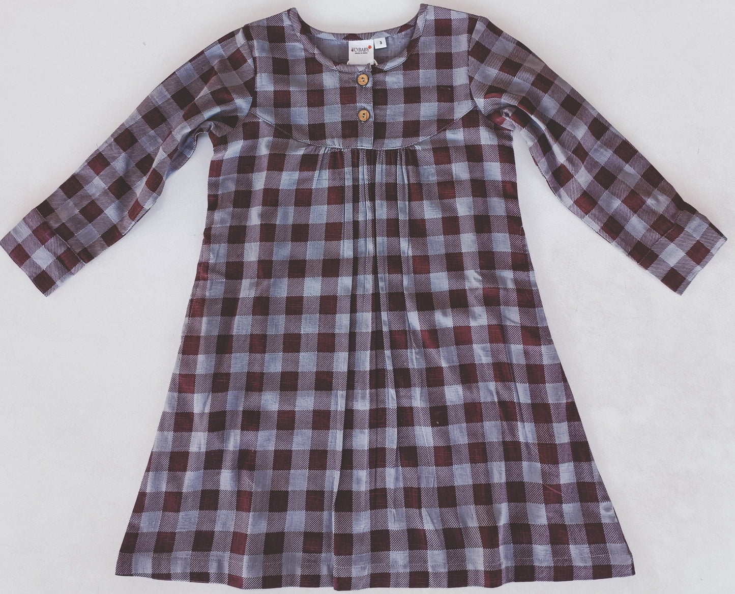 Burgundy Checkered Print Long-Sleeves Dress Dress Yo Baby India