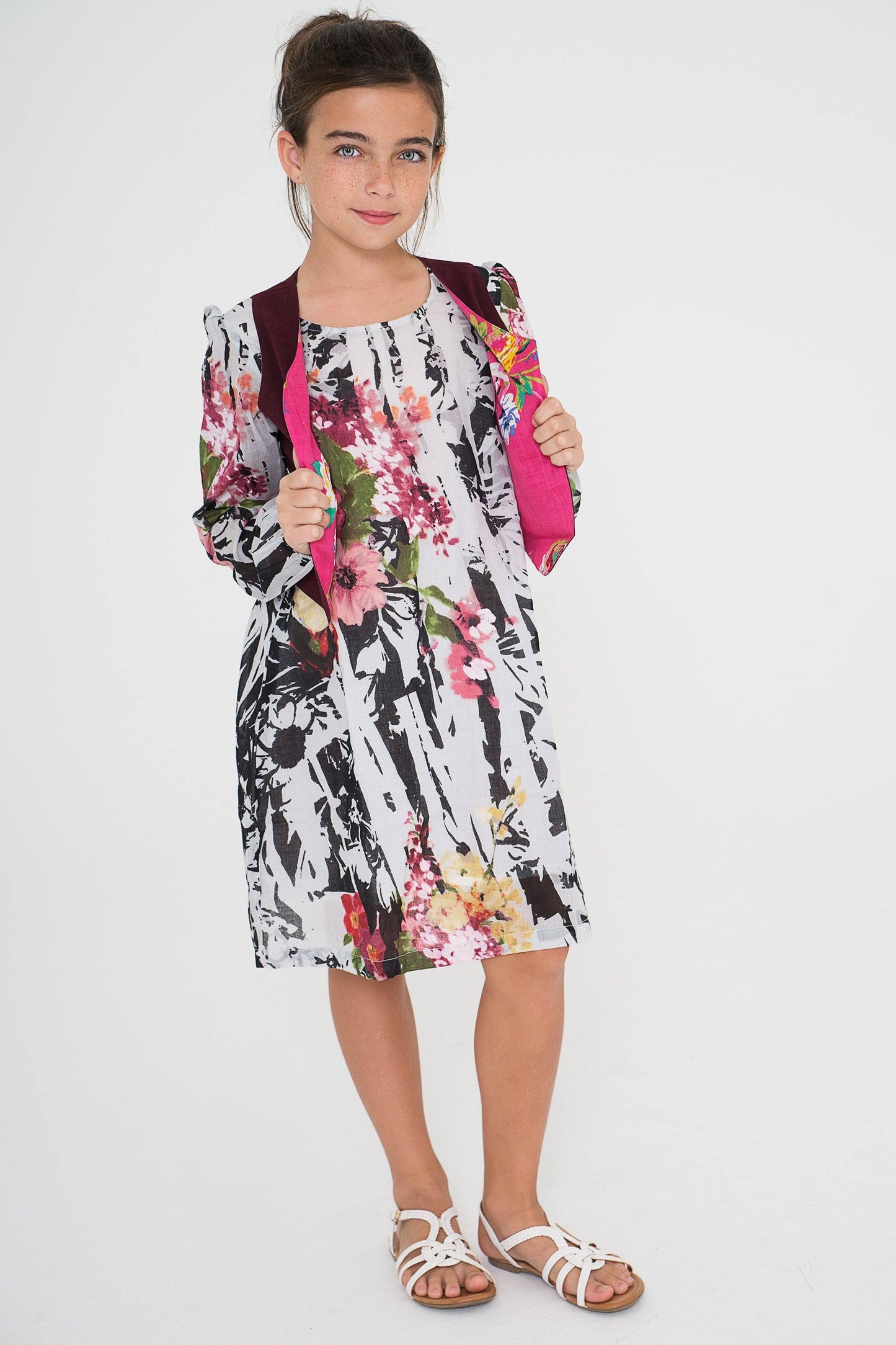 Burgundy & Floral Reversible Vest & Dress - 2pc.Set Dress Yo Baby Wholesale