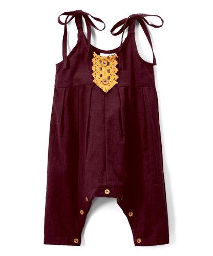 Burgundy Infant Jumpsuit with Yellow Lace Detail Dress Yo Baby Wholesale