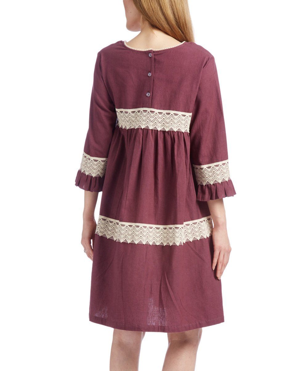 Burgundy Lace Detail Shift Dress Dress Yo Baby Wholesale