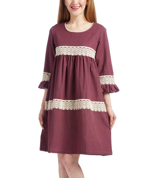 Burgundy Lace Detail Shift Dress Dress Yo Baby Wholesale 