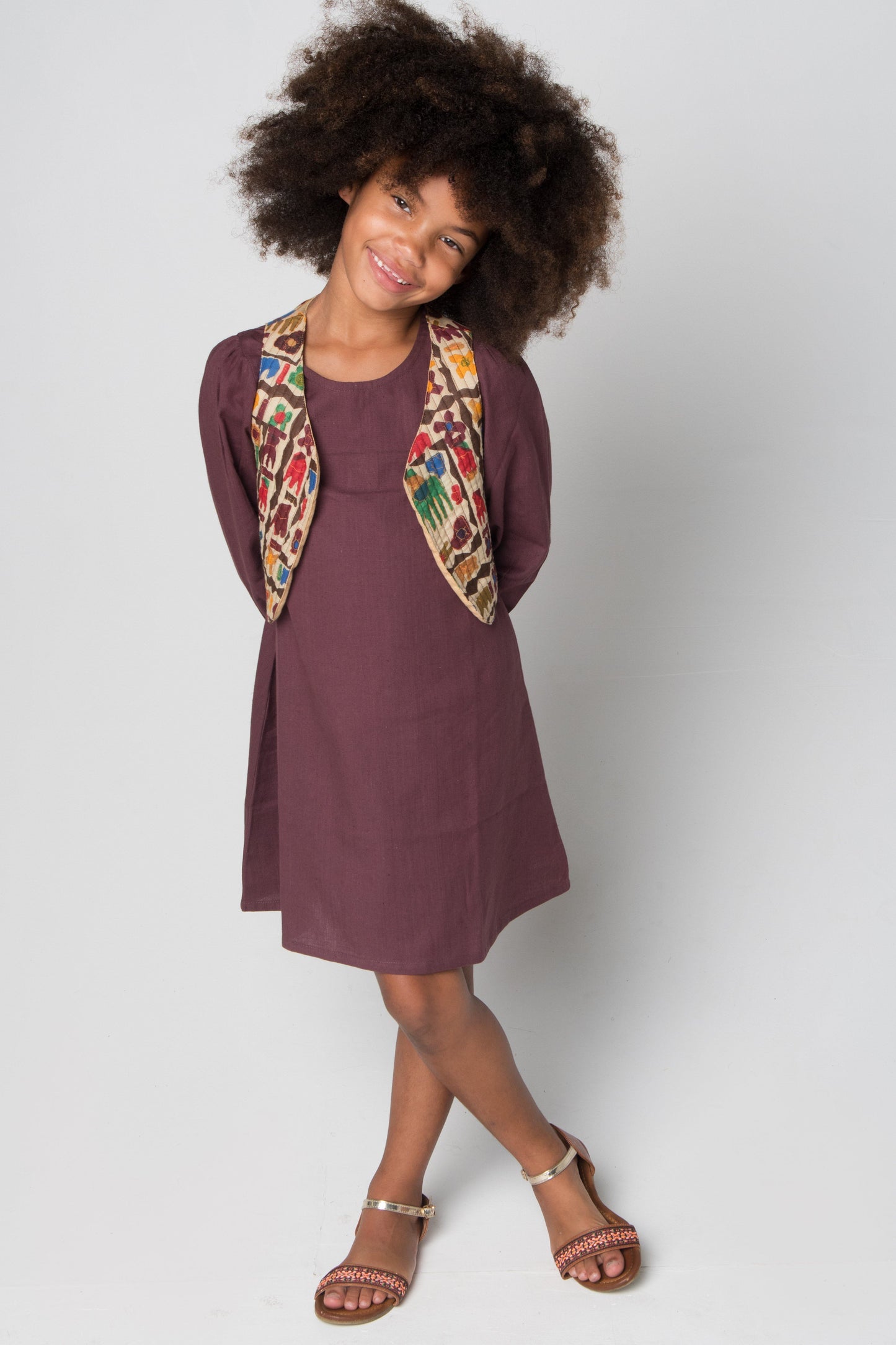 Burgundy Shift Dress and Off-White Quilted Abstract Animal Vest - 2pc.Set Dress Yo Baby Wholesale