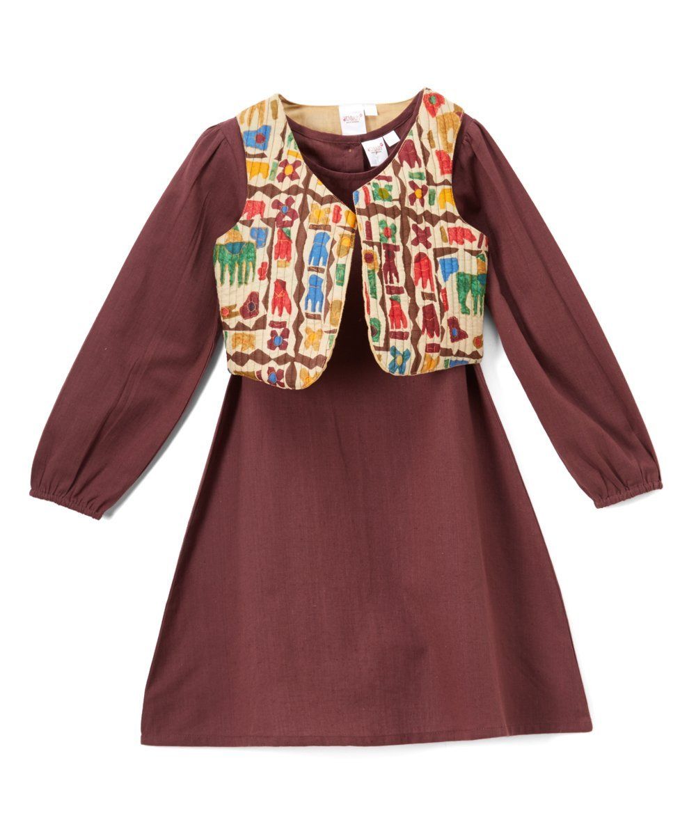 Burgundy Shift Dress and Off-White Quilted Abstract Animal Vest - 2pc.Set Dress Yo Baby Wholesale