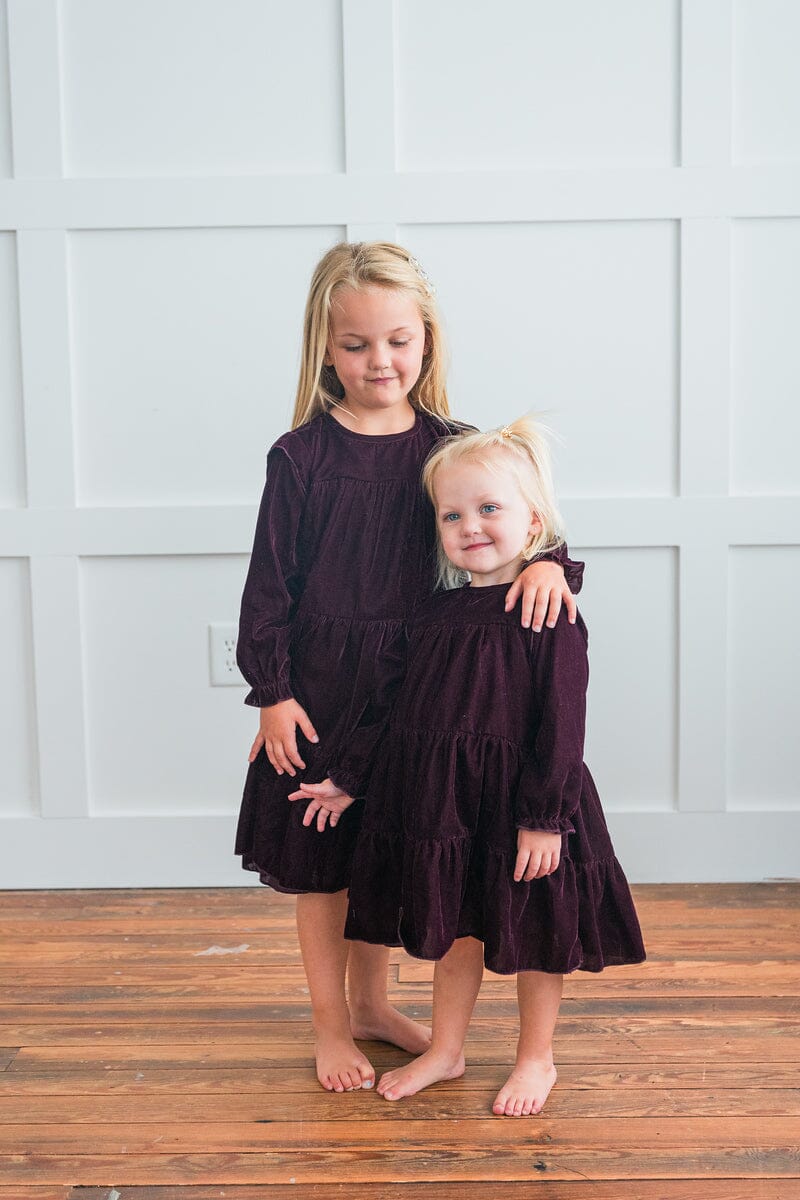 Burgundy Solid Tiered Long Sleeve Dress Dress Yo Baby Wholesale