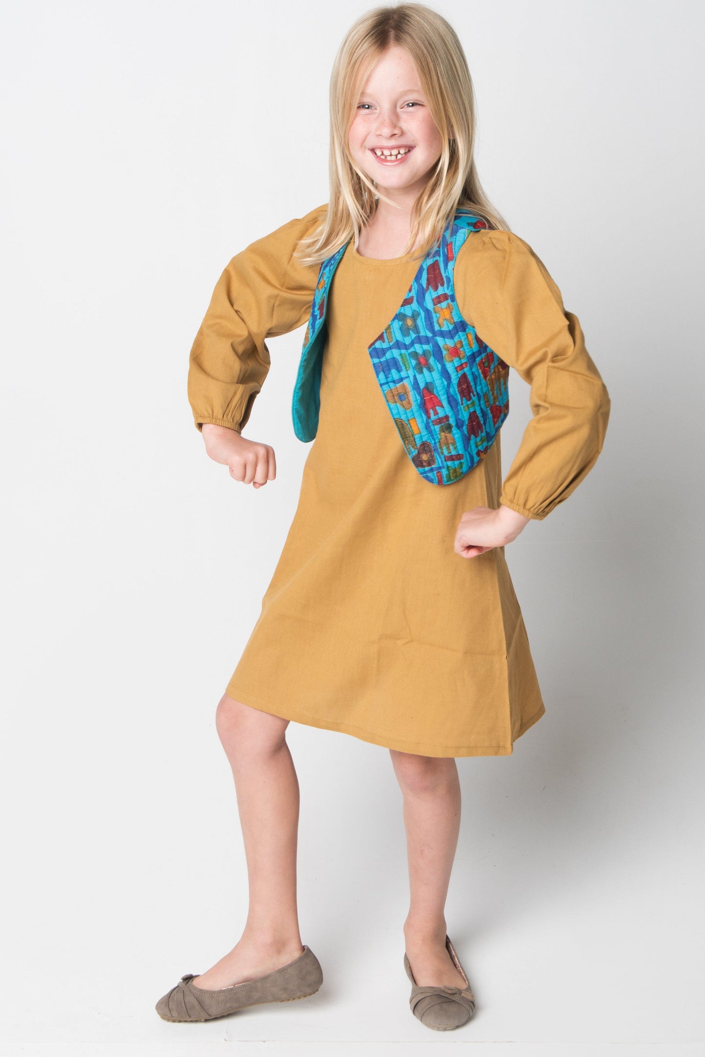 Camel Shift Dress and Blue Quilted Abstract Animal Vest - 2pc.Set Dress Yo Baby Wholesale