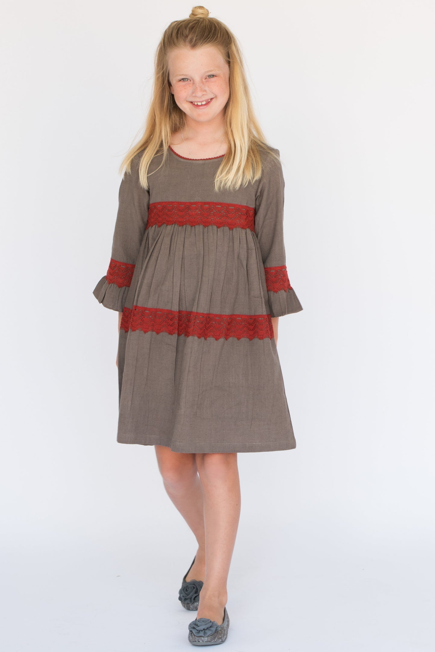 Cement & Red Lace Dress Dress Yo Baby Wholesale