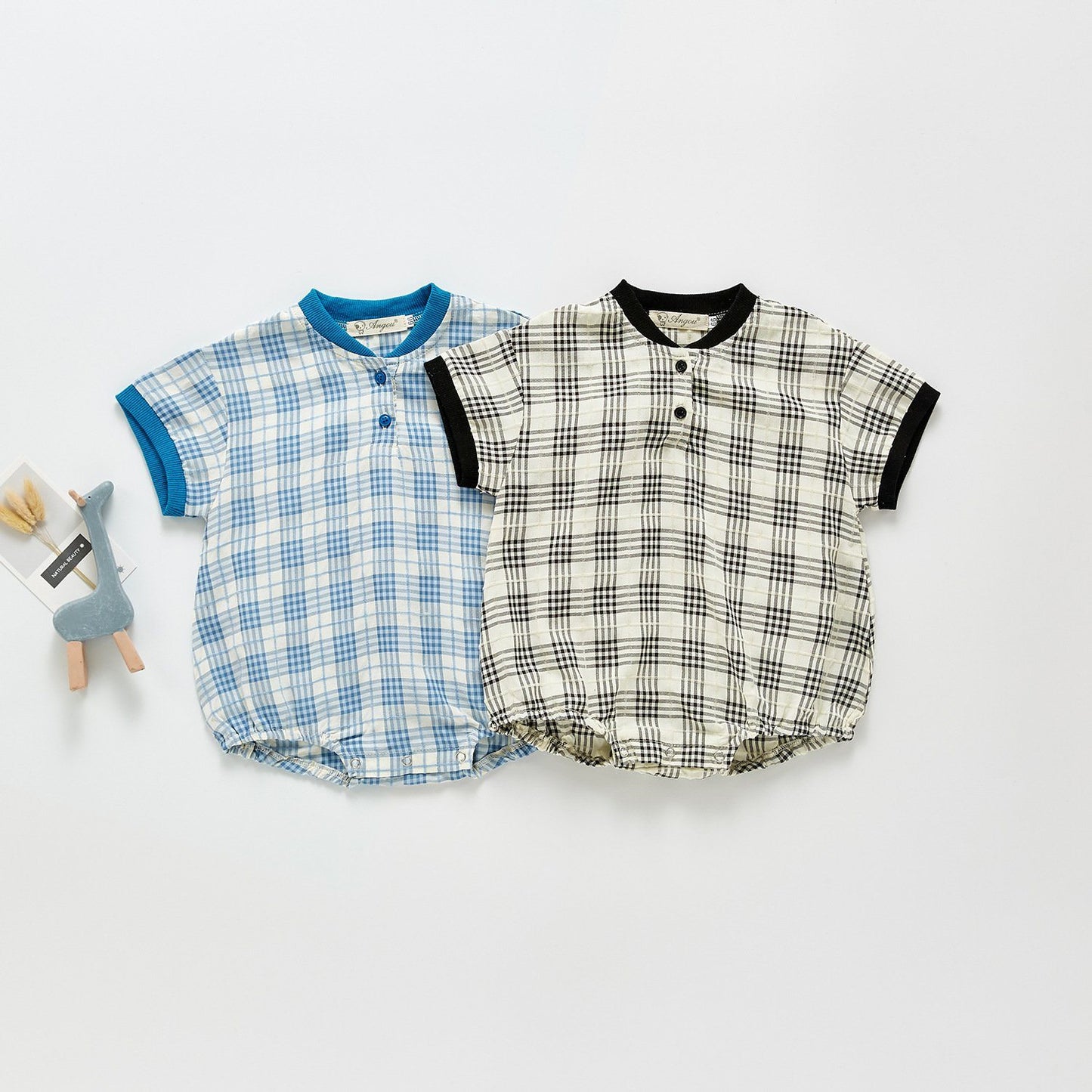 Checks Mandarin Collar Romper - Unisex Yo Baby India