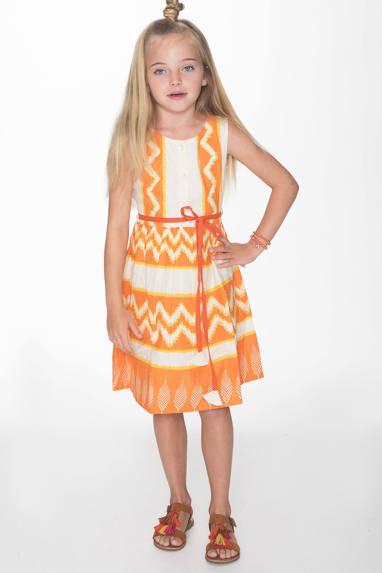 Chevron Orange Shift Dress with Belt Detail Dress Yo Baby Wholesale