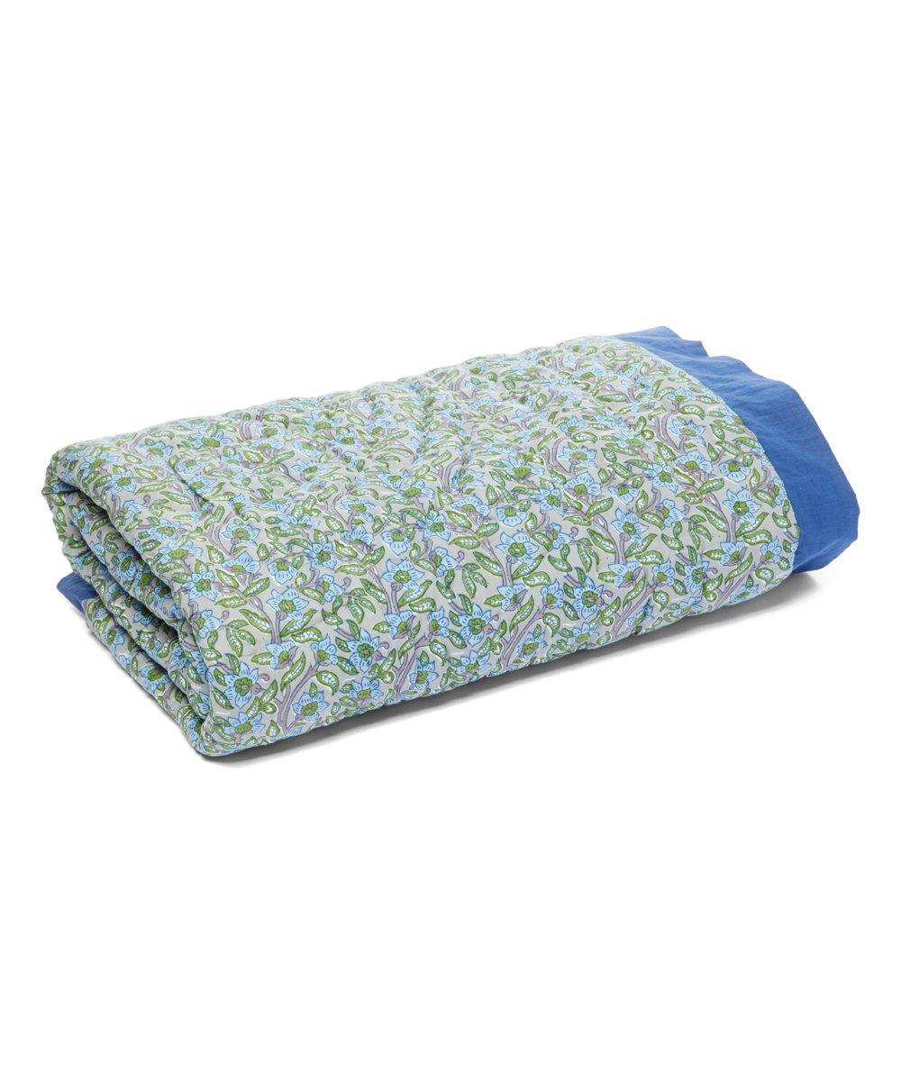 Cobalt Blue-Trim Floral Quilted Blanket Blanket Yo Baby Wholesale