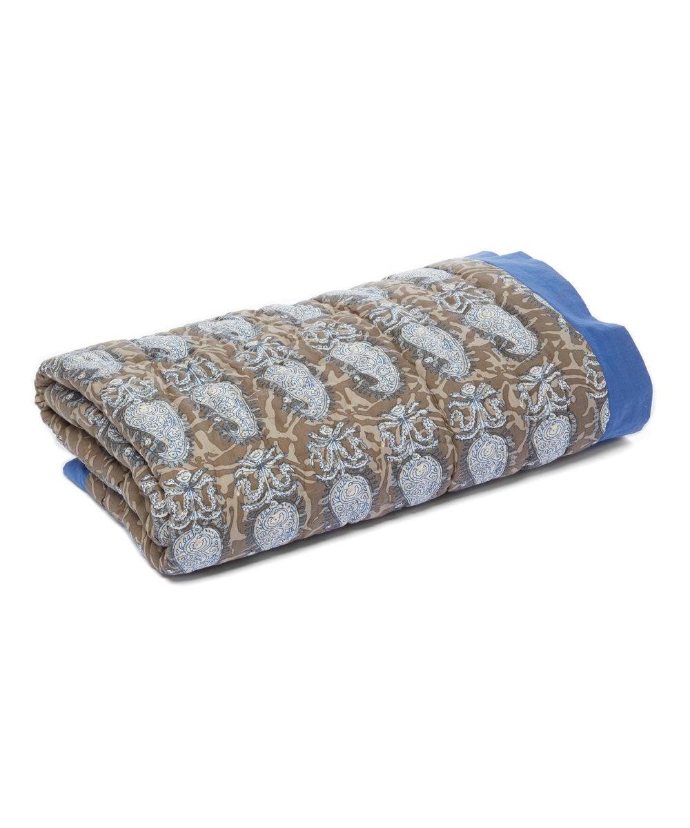 Cobalt Blue-Trim Grey Paisley Quilted Blanket Blanket Yo Baby Wholesale