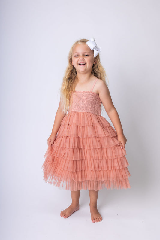 Dark Pink Tulle Solid Color Tiered Ruffle Dress Dress Yo Baby India