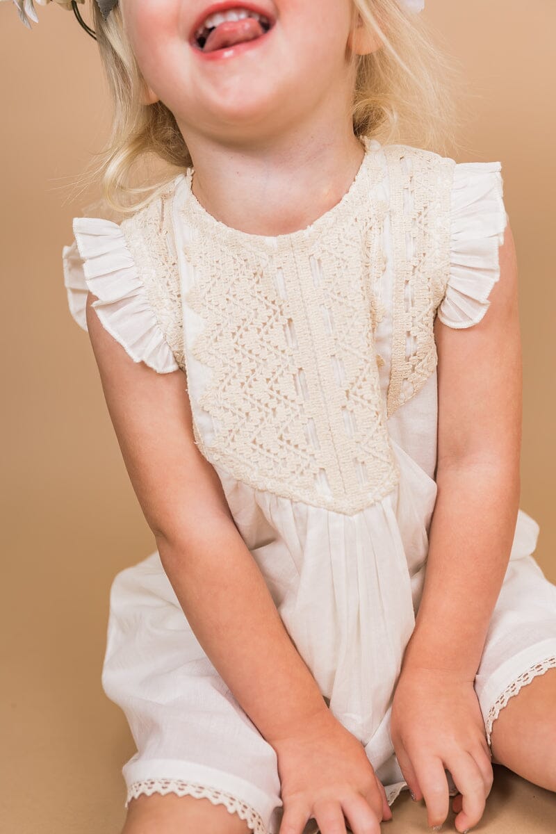 Ecru Flutter Sleeves Dress and Bloomers dress & diaper cover Yo Baby India