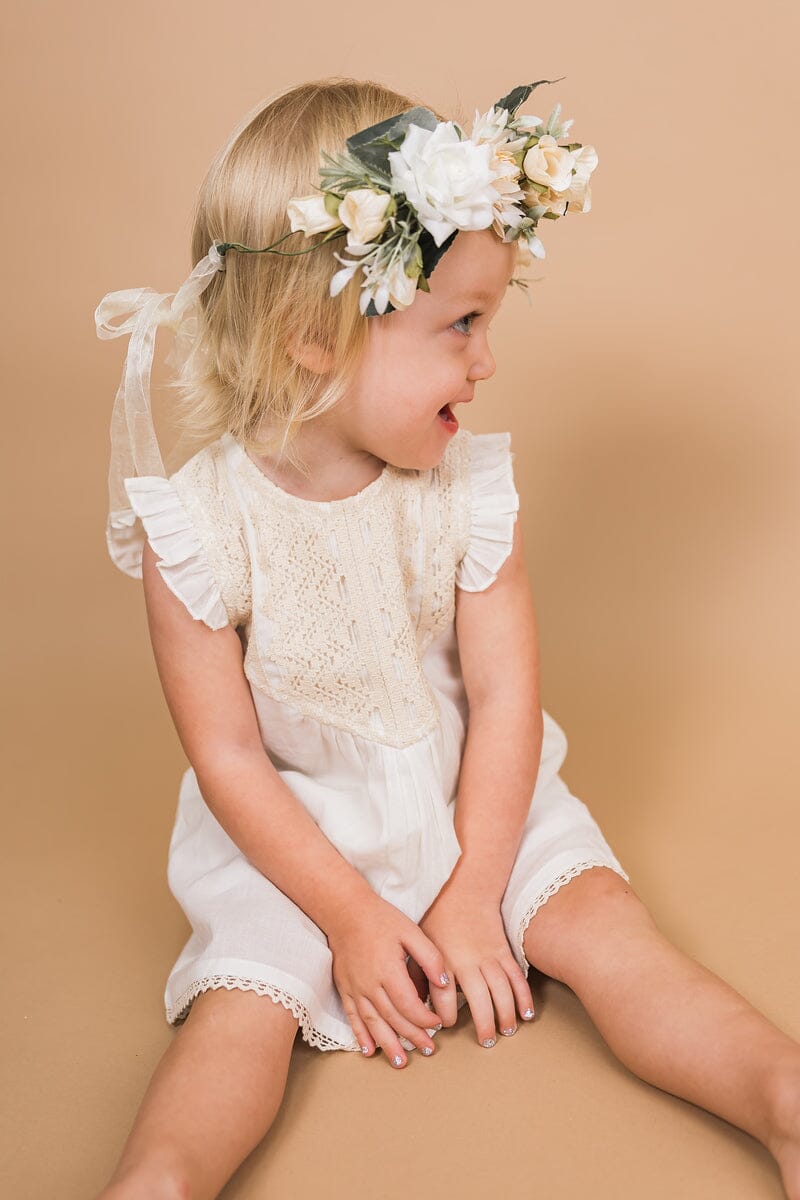 Ecru Flutter Sleeves Dress and Bloomers dress & diaper cover Yo Baby India