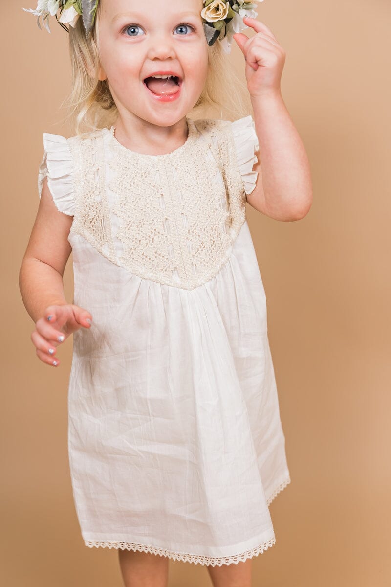 Ecru Flutter Sleeves Dress and Bloomers dress & diaper cover Yo Baby India