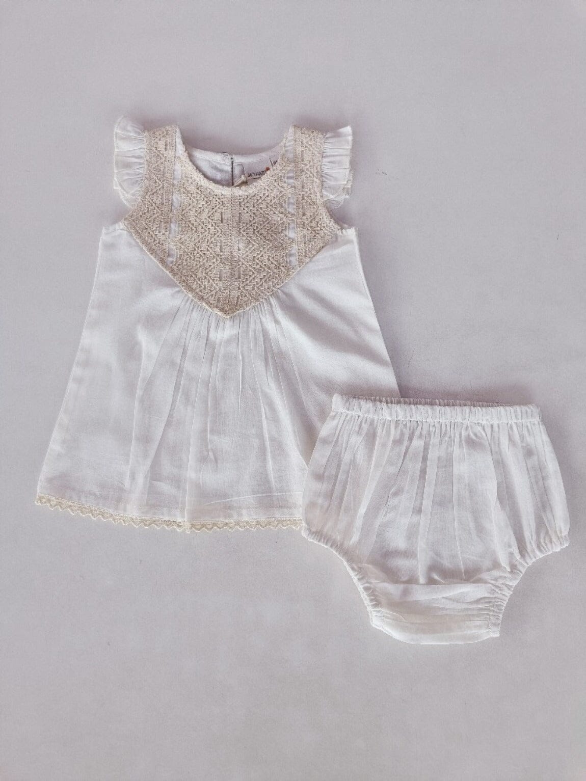 Ecru Flutter Sleeves Dress and Bloomers dress & diaper cover Yo Baby India
