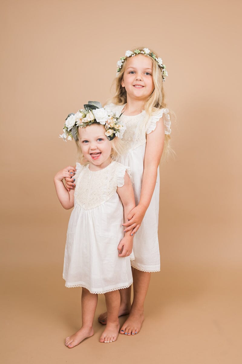 Ecru Flutter Sleeves Dress and Bloomers dress & diaper cover Yo Baby India