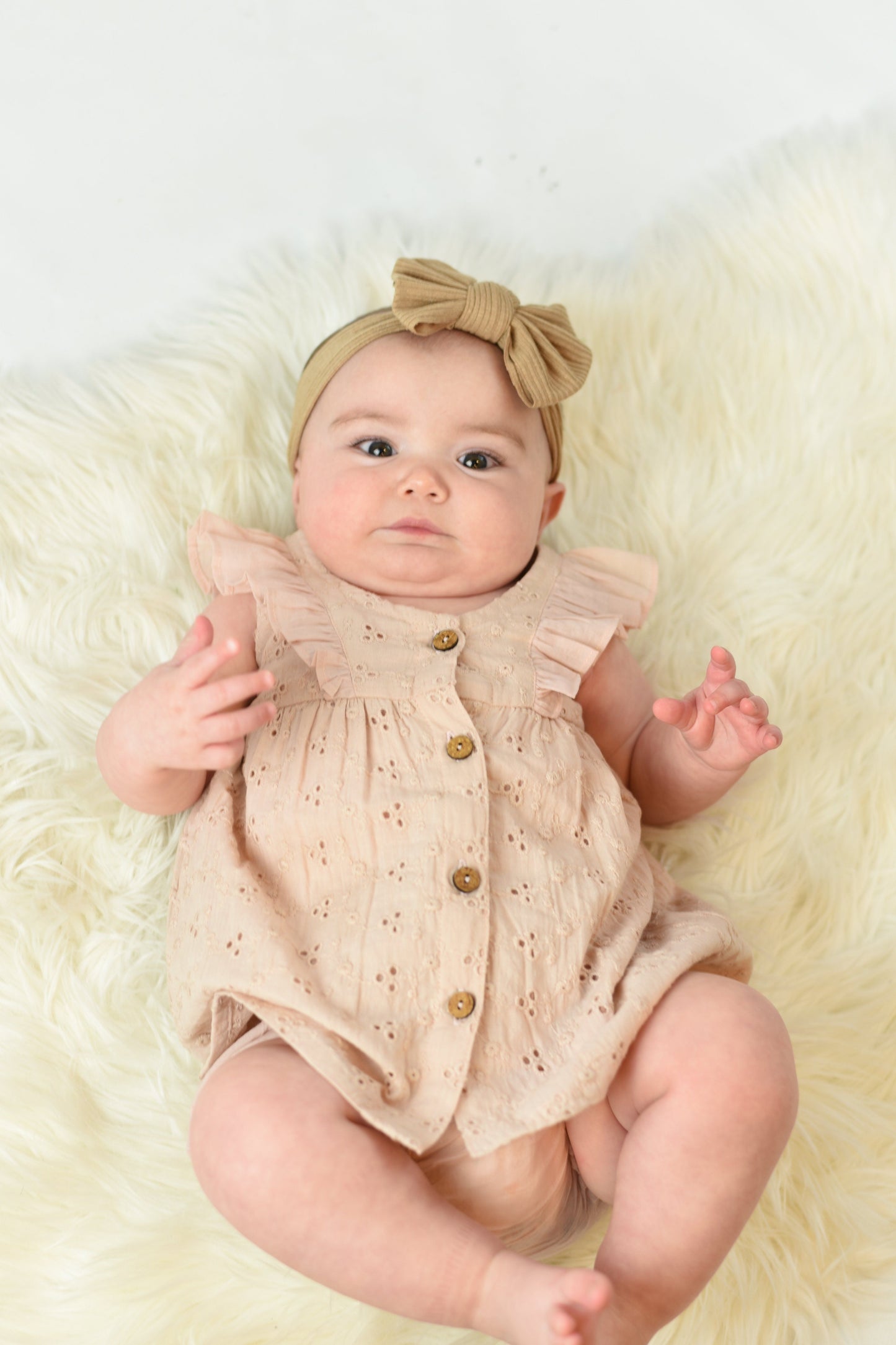 Embroidered Blush Flutter Sleeve Dress With Diaper Cover Dress Yo Baby Wholesale