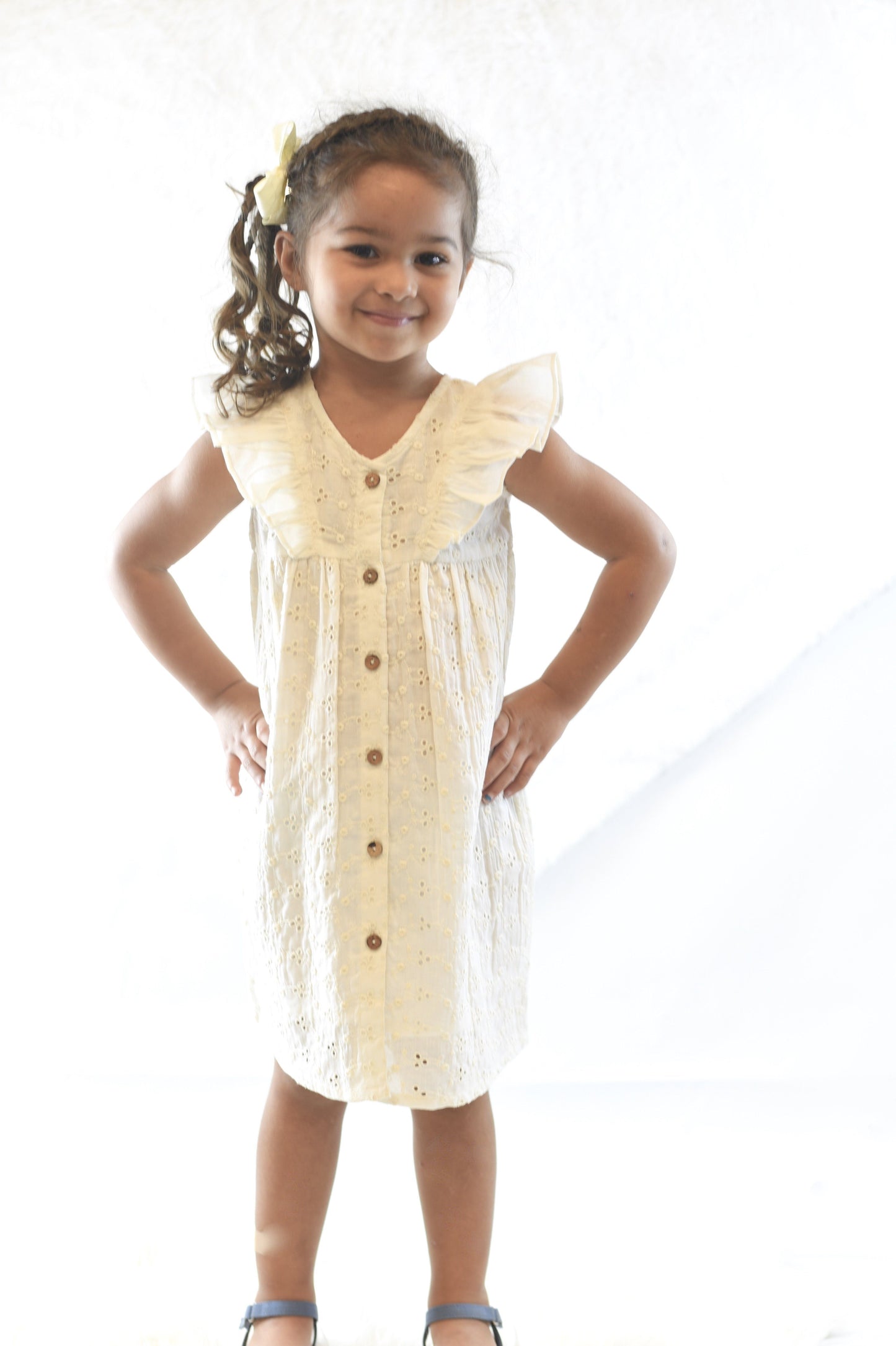 Embroidered Ivory Flutter Sleeve Dress Dress Yo Baby Wholesale