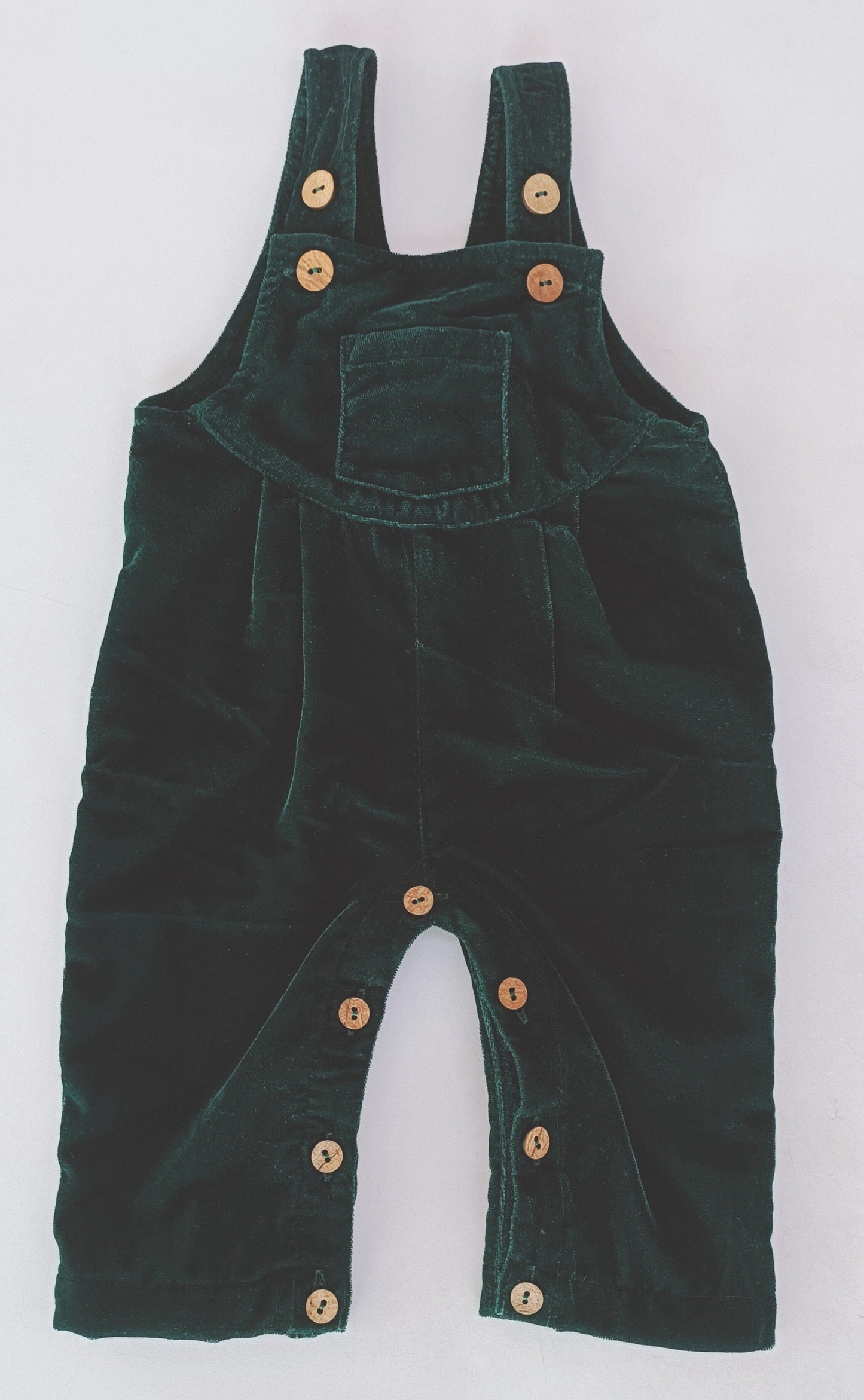 Emerald Green Micro Velvet Baby Overall With Pocket & Pleat Detail romper Yo Baby India